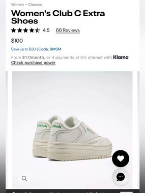 Reebok Womens Club C Extra Platform Sneakers. Size 7.5